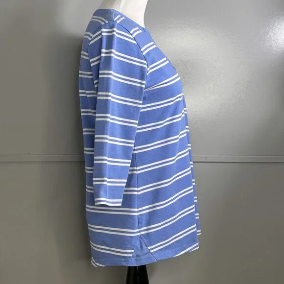 L.L. Bean Women's 3/4 Sleeve Top Tee Shirt Blue and White Stripe Size XS Petite - Picture 5 of 10